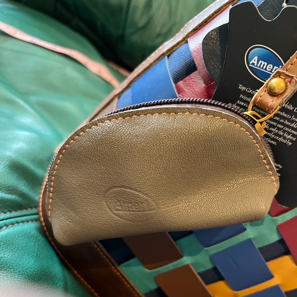 NWT~Genuine Leather Amerileather color Woven Leather Tote with Removable Pouch - Picture 12 of 13